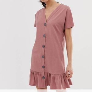 ASOS Blush Pink Button Front Peplum Hem Oversized Balletcore Mini Dress Size 4